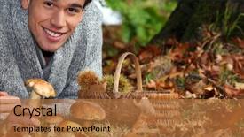  Presentation with mushrooms - Theme featuring man gathering mushrooms and chestnuts background and a red colored foreground