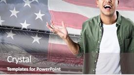  Presentation with american flag - Cool new theme with man gesturing against white background backdrop and a gray colored foreground