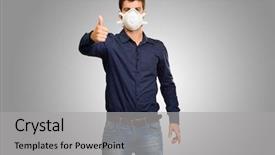  Presentation with new client interview wearing mask - PPT theme with cover toxicity - young man gesturing and wearing background and a  colored foreground