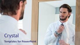  Presentation with mirror - Presentation theme consisting of man getting dressed in bedroom background and a sky blue colored foreground