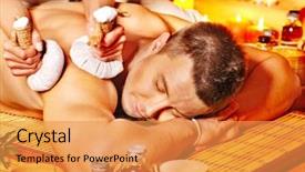  Presentation with herbal - Slide deck with man getting herbal ball massage background and a gold colored foreground