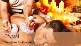  Presentation with hero man and women - Slide set with man getting herbal ball massage background and a  colored foreground