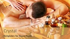  Presentation with massage therapist - Colorful PPT theme enhanced with man getting massage in bamboo spa female therapist backdrop and a yellow colored foreground