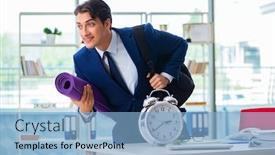  Presentation with sports - Audience pleasing theme consisting of man getting ready for sports break in the office backdrop and a light blue colored foreground