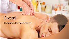  Presentation with man relaxing on massage table - Slide set with aromatherapy - man getting relaxing massage background and a coral colored foreground