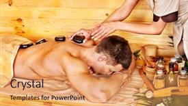  Presentation with massage therapy - Audience pleasing PPT theme consisting of man getting stone therapy massage in bamboo spa backdrop and a coral colored foreground