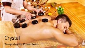  Presentation with massage therapy - Amazing PPT theme having man-getting-stone-therapy-massage backdrop and a yellow colored foreground