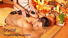  Presentation with massage therapy - PPT theme with man-getting-stone-therapy-massage background and a gold colored foreground