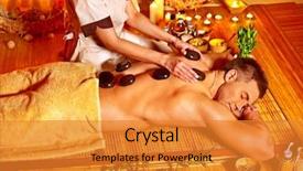  Presentation with massage therapy - Colorful slide deck enhanced with man getting stone therapy massage in bamboo spa backdrop and a gold colored foreground