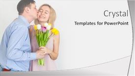  Presentation with valentines - Beautiful presentation theme featuring man gives a bouquet of flowers to woman husband gives a gift to his wife mother's day valentines day backdrop and a white colored foreground