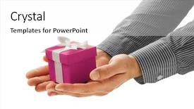  Presentation with give - Cool new theme with man gives a gift backdrop and a white colored foreground