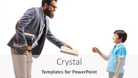  Presentation with giving - Colorful presentation enhanced with man-giving-a-book backdrop and a white colored foreground