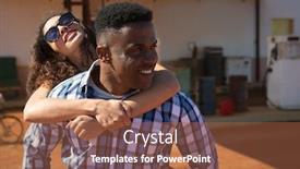  Presentation with petrol station - Amazing PPT theme having man-giving-a-piggyback-ride backdrop and a red colored foreground