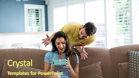  Presentation with living room - Slide deck featuring man giving a surprise gift background and a tawny brown colored foreground