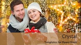  Presentation with giving - Slide deck with man giving his girlfriend christmas background and a gold colored foreground