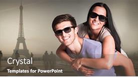  Presentation with eiffel tower - Slide deck enhanced with man giving his pretty girlfriend a piggy back against eiffel tower background and a tawny brown colored foreground