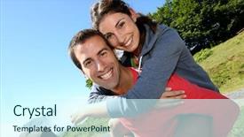  Presentation with trekking - PPT layouts having man giving piggyback ride background and a cool aqua colored foreground