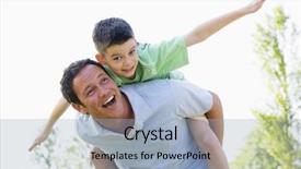  Presentation with giving - Audience pleasing PPT layouts consisting of man giving young boy piggyback backdrop and a light blue colored foreground
