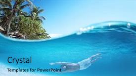  Presentation with collage - Slides with man gliding over sandy bottom background and a cyan colored foreground