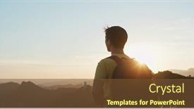  Presentation with mountain hiking - Slide set featuring man-go-hiking-and-look background and a tawny brown colored foreground