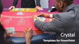  Presentation with poker chips - Colorful PPT theme enhanced with man grabbing chips at poker table in casino backdrop and a dark gray colored foreground