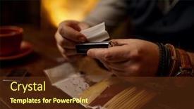  Presentation with tobacco - PPT theme having man-grinds-tobacco-wooden-table background and a tawny brown colored foreground