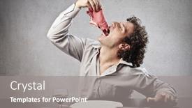  Presentation with steak - Beautiful presentation theme featuring man-gulping-down-a-whole backdrop and a gray colored foreground
