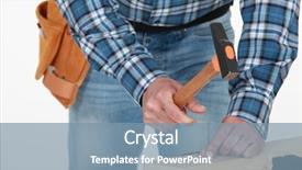  Presentation with nail cutter - Slides having man hammering nail into wood background and a seafoam green colored foreground