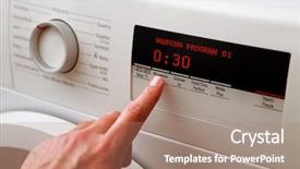  Presentation with hand washing - PPT theme featuring man hand adjusting washing machine background and a coral colored foreground