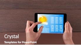  Presentation with forecast - Audience pleasing presentation theme consisting of man hand checking weekly weather backdrop and a tawny brown colored foreground