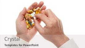  Presentation with pharmaceutical tablets - Audience pleasing presentation theme consisting of man-hand-getting-one-pill backdrop and a soft green colored foreground