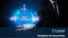  Presentation with learning technology - Colorful presentation theme enhanced with man-hand-holding-deep-learning backdrop and a ocean colored foreground