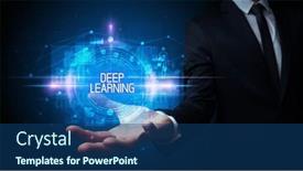  Presentation with learning technology - Slide set consisting of man-hand-holding-deep-learning background and a ocean colored foreground