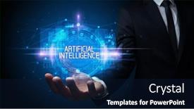  Presentation with technology - Slide deck enhanced with man-hand-holding-digital-technology background and a navy blue colored foreground