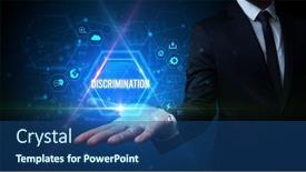  Presentation with discrimination - Audience pleasing PPT layouts consisting of man-hand-holding-discrimination-inscription backdrop and a ocean colored foreground