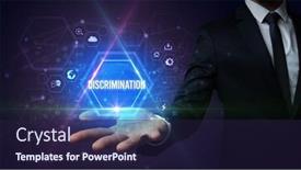  Presentation with social media - Theme having man-hand-holding-discrimination-inscription background and a wine colored foreground