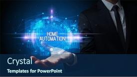  Presentation with home automation - PPT layouts consisting of man-hand-holding-home-automation background and a ocean colored foreground