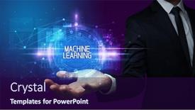  Presentation with machine learning - Presentation theme featuring man-hand-holding-machine-learning background and a wine colored foreground