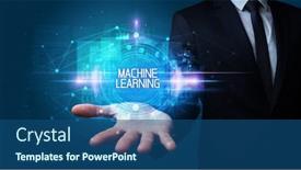  Presentation with machine learning - PPT theme featuring man-hand-holding-machine-learning background and a ocean colored foreground