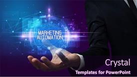  Presentation with automation - Presentation theme enhanced with man hand holding marketing automation inscription technology concept background and a wine colored foreground