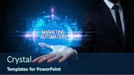  Presentation with automation - PPT layouts having man-hand-holding-marketing-automation background and a ocean colored foreground