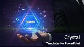  Presentation with social - Theme enhanced with man-hand-holding-social-inscription background and a navy blue colored foreground