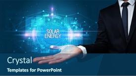  Presentation with energy solar - Presentation design enhanced with man-hand-holding-solar-energy background and a ocean colored foreground