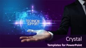  Presentation with technical support - Audience pleasing presentation theme consisting of man hand holding technical support inscription technology concept backdrop and a wine colored foreground