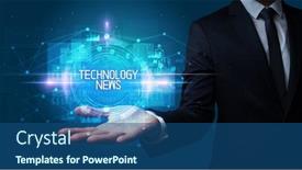  Presentation with news - Colorful slides enhanced with man-hand-holding-technology-news backdrop and a ocean colored foreground
