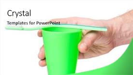  Presentation with tooth brush - Audience pleasing PPT theme consisting of man hand holding toothbrush isolated backdrop and a white colored foreground