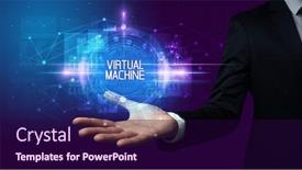  Presentation with virtual hand - Amazing slides having man hand holding virtual machine inscription technology concept backdrop and a wine colored foreground