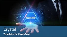  Presentation with story - Audience pleasing PPT theme consisting of man-hand-holding-your-story backdrop and a teal colored foreground