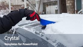  Presentation with snow shovel - Colorful PPT theme enhanced with winter day in the city backdrop and a gray colored foreground