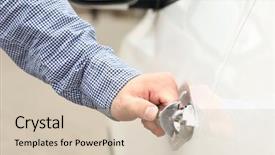  Presentation with car door - Amazing presentation design having man hand opening car door close up backdrop and a soft green colored foreground